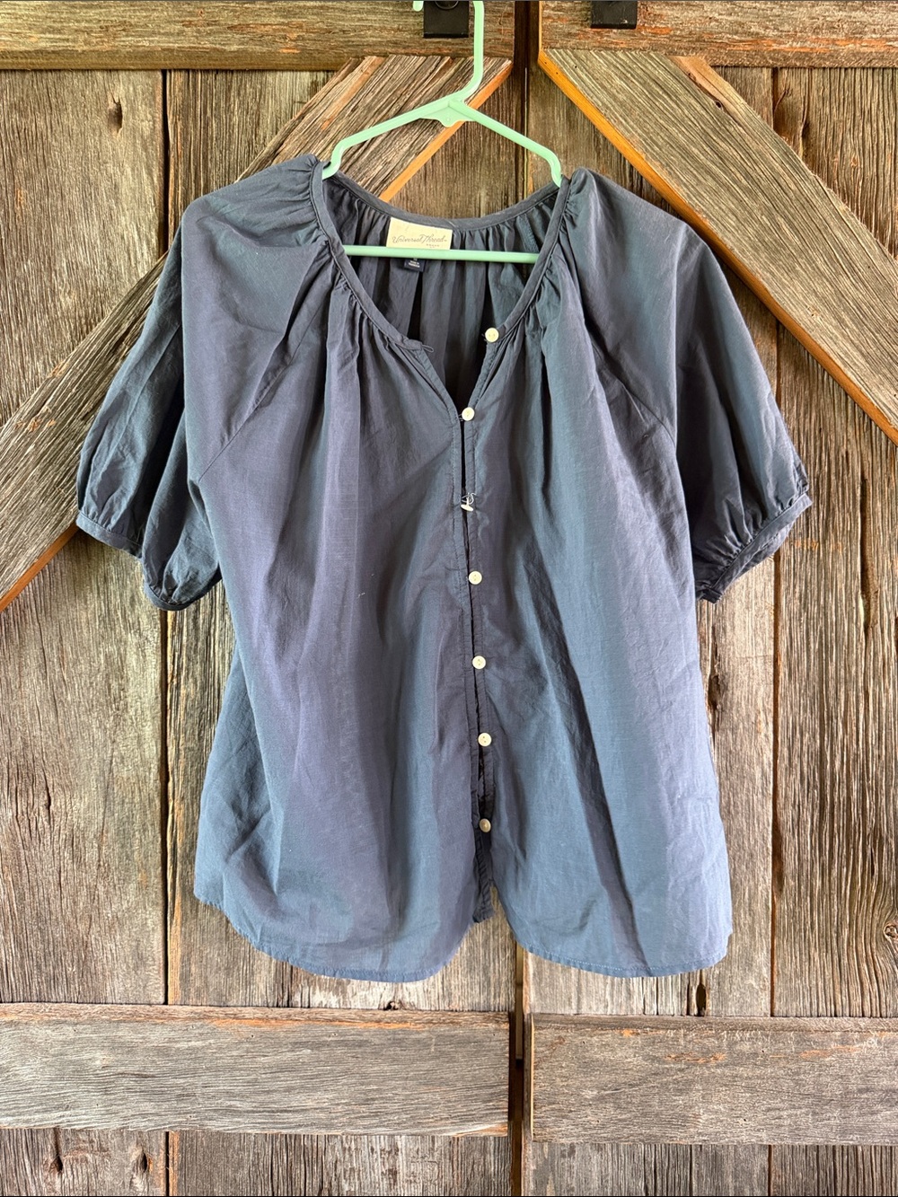 Universal Thread Slate Blue Button-Front Short Sleeve Blouse